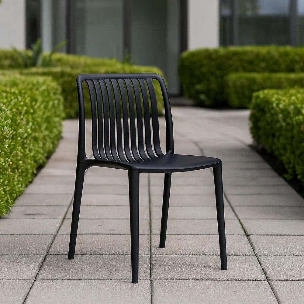 Womu Outdoor Side Chair Set of 4 | Black Finish Open Slatted Backrest