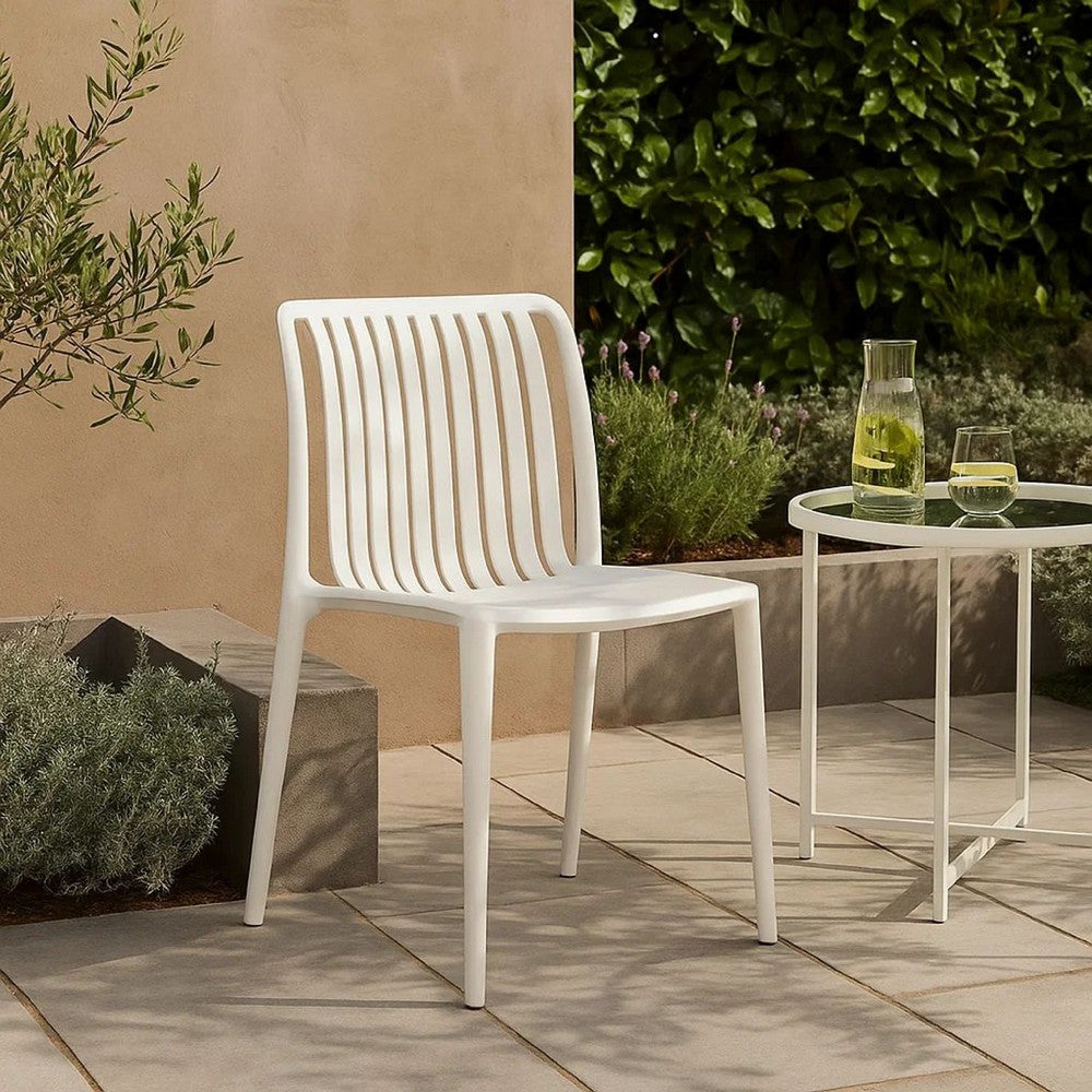 Womu Outdoor Side Chair Set of 4 | White Finish Open Slatted Backrest