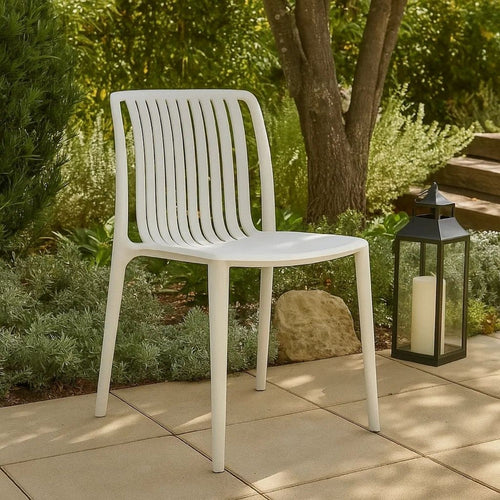 Womu Outdoor Side Chair Set of 4 | White Finish Open Slatted Backrest