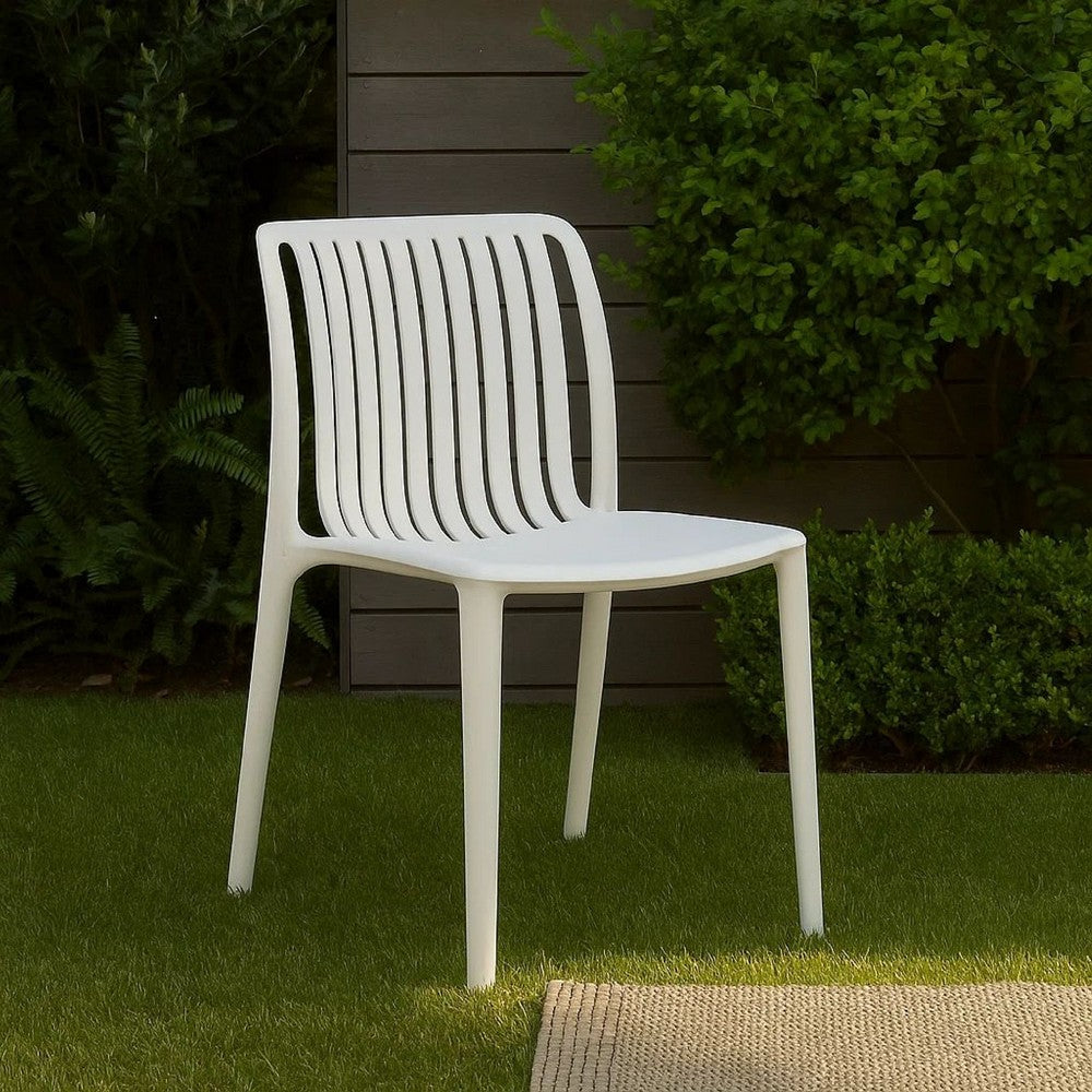 Womu Outdoor Side Chair Set of 4 | White Finish Open Slatted Backrest