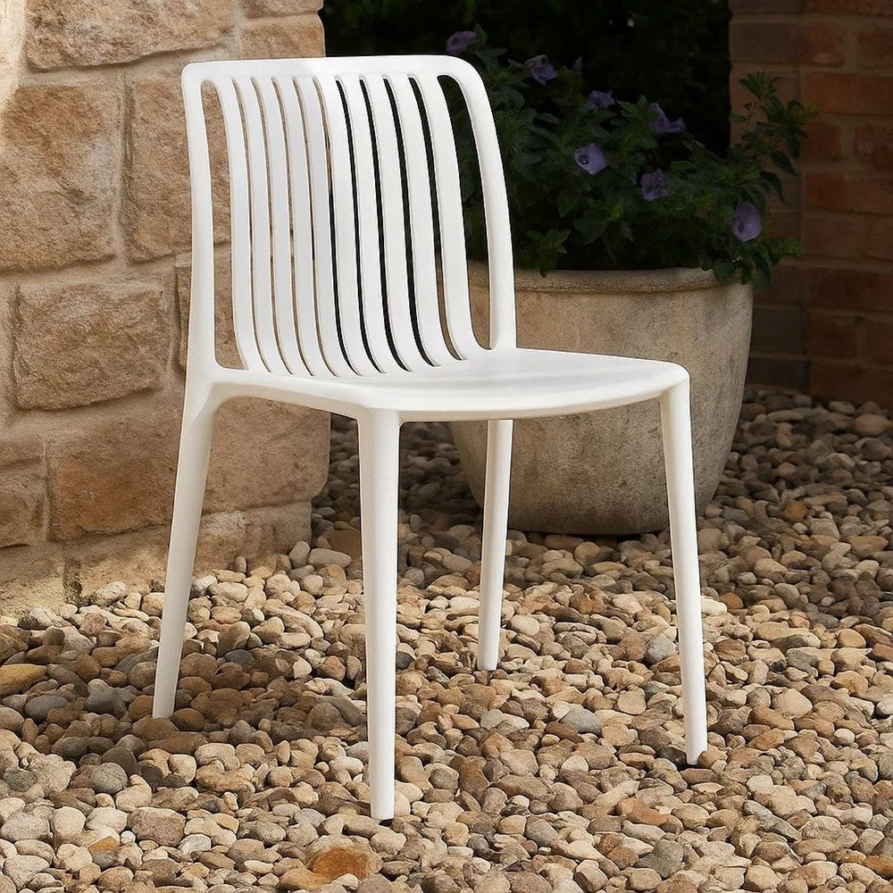 Womu Outdoor Side Chair Set of 4 | White Finish Open Slatted Backrest