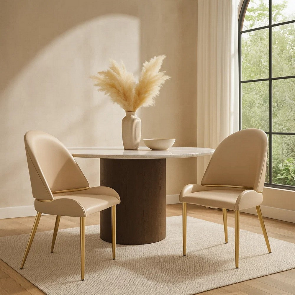 Mior Dining Chair Set of 2 | Champagne Faux Leather Gold Metal Accents