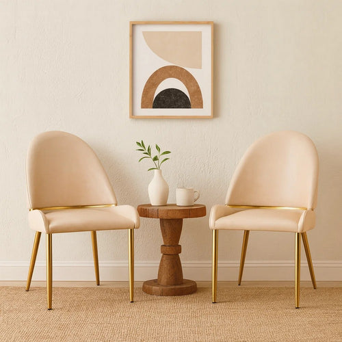 Mior Dining Chair Set of 2 | Champagne Faux Leather Gold Metal Accents