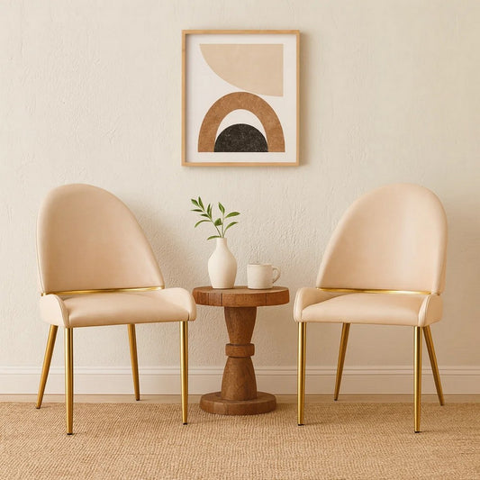 Mior Dining Chair Set of 2 | Champagne Faux Leather Gold Metal Accents