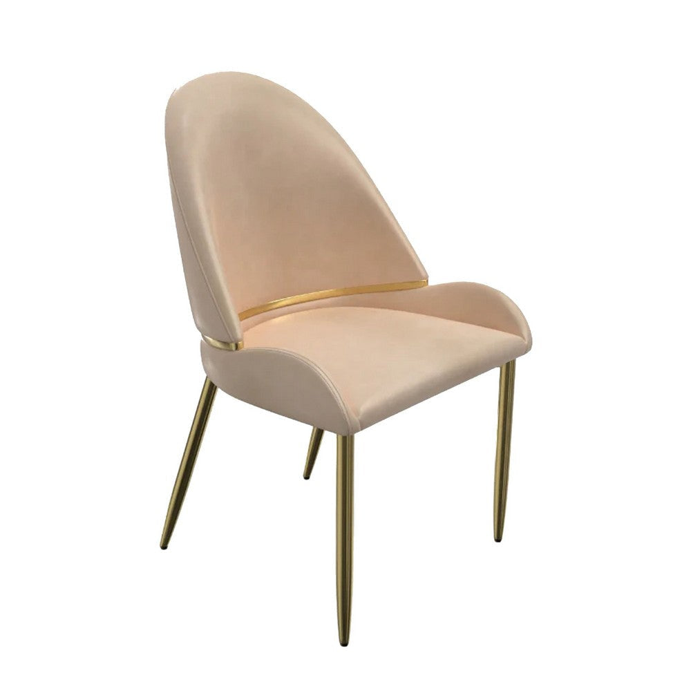 Mior Dining Chair Set of 2 | Champagne Faux Leather Gold Metal Accents