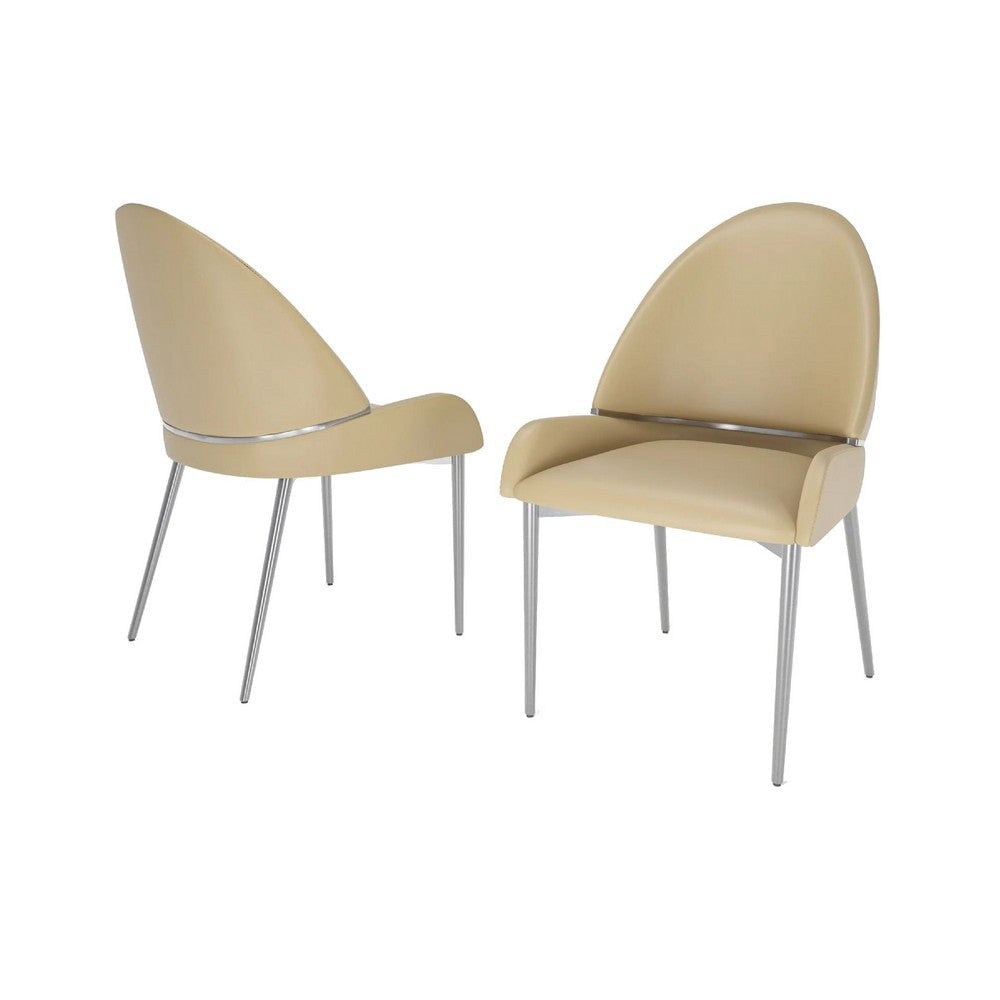 Mior Dining Chair Set of 2 | Taupe Faux Leather | Gold Metal Accents BM334676