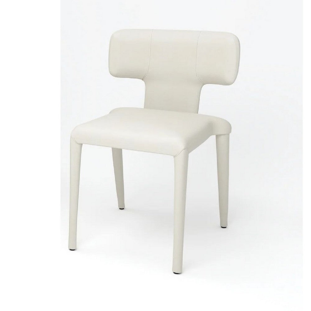 Stackable Side Dining Chair Set of 4 | Rich Oatmeal White Faux Leather BM334683