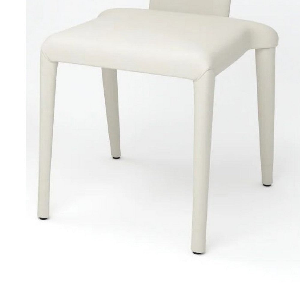 Stackable Side Dining Chair Set of 4 | Rich Oatmeal White Faux Leather BM334683