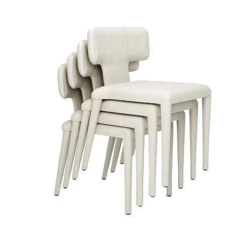 Stackable Side Dining Chair Set of 4 | Rich Oatmeal White Faux Leather