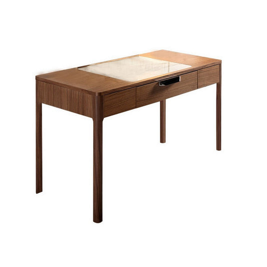 Office Desk | Brown Solid Wood | 47" White Marble Top | 1 Drawer