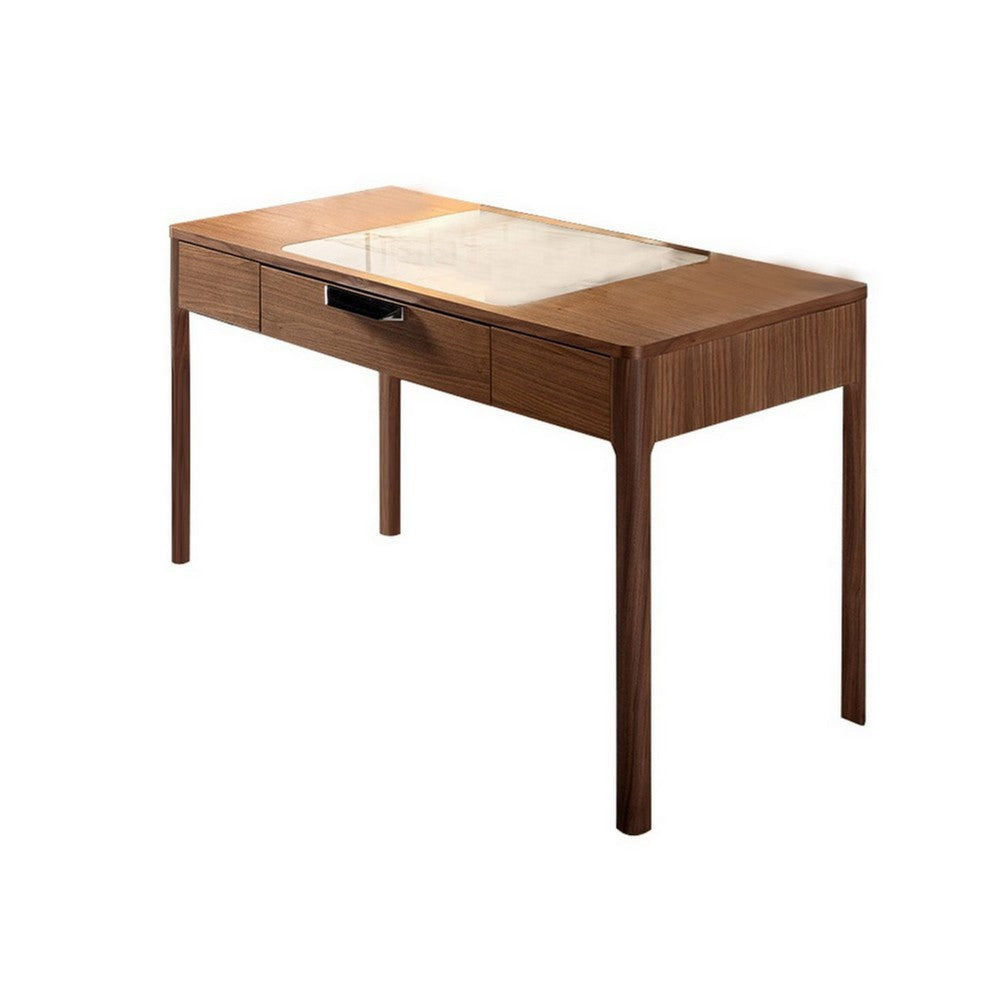 Office Desk | Brown Solid Wood | 47’’ White Marble Top | 1 Drawer BM334684