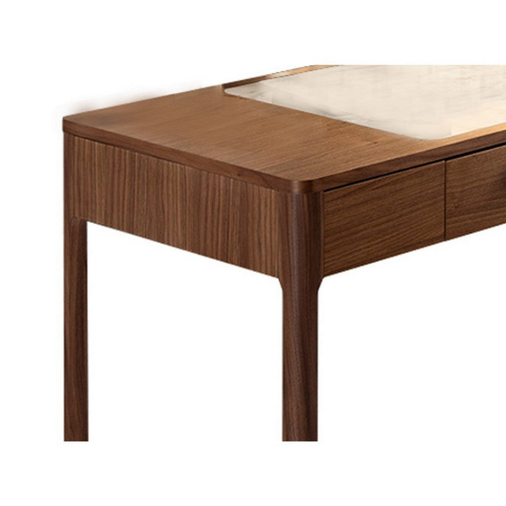Office Desk | Brown Solid Wood | 47’’ White Marble Top | 1 Drawer BM334684