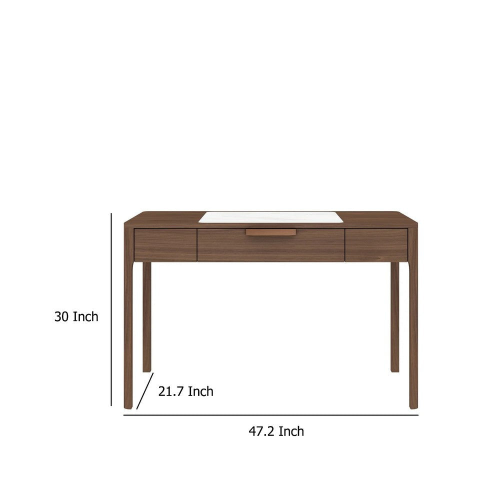 Office Desk | Brown Solid Wood | 47’’ White Marble Top | 1 Drawer BM334684