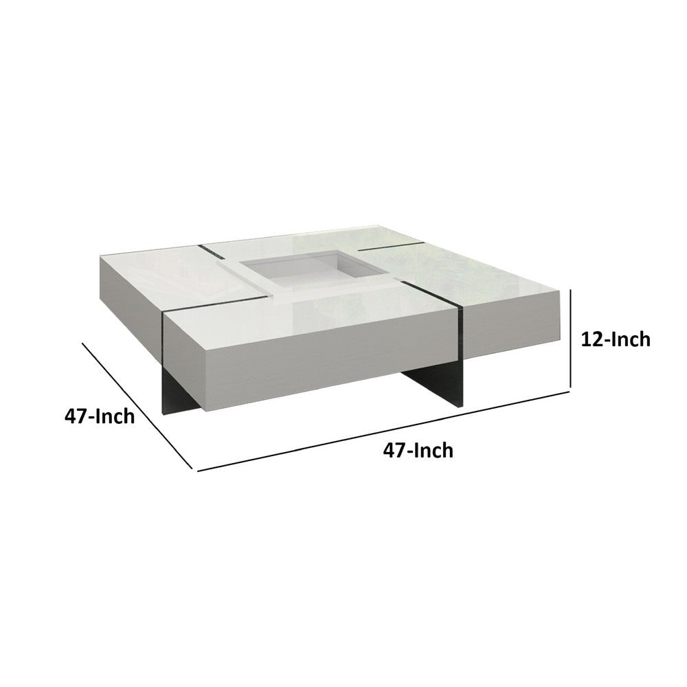 Noor Coffee Table | Removable Center Tray | Lacquer White 47’’ Square