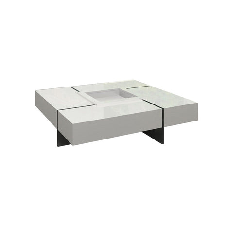 Noor Coffee Table | Removable Center Tray | Lacquer White 47" Square