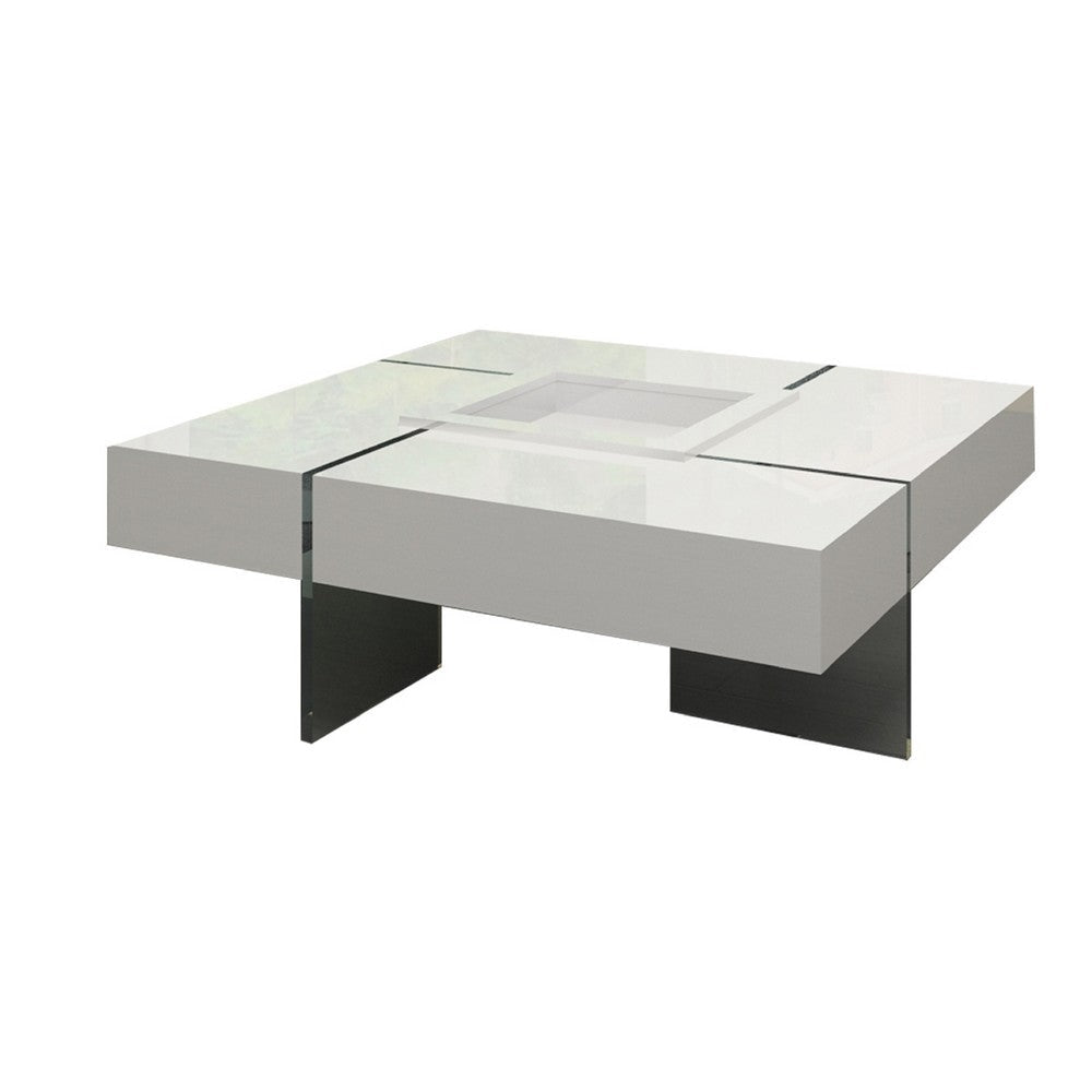 Noor Tall Coffee Table | Removable Center Tray | White | 47’’ Square