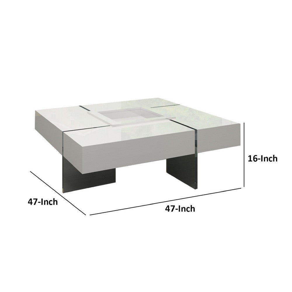 Noor Tall Coffee Table | Removable Center Tray | White | 47’’ Square