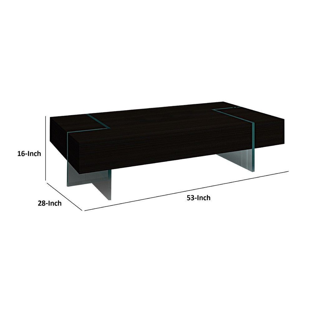 Wami Tall Coffee Table | Tempered Glass | 53’’ Rectangular | Black