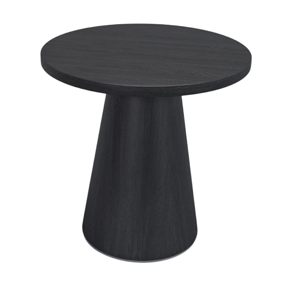 Side End Table | 24" Spacious Round Top | Black Veneer Tapered Base
