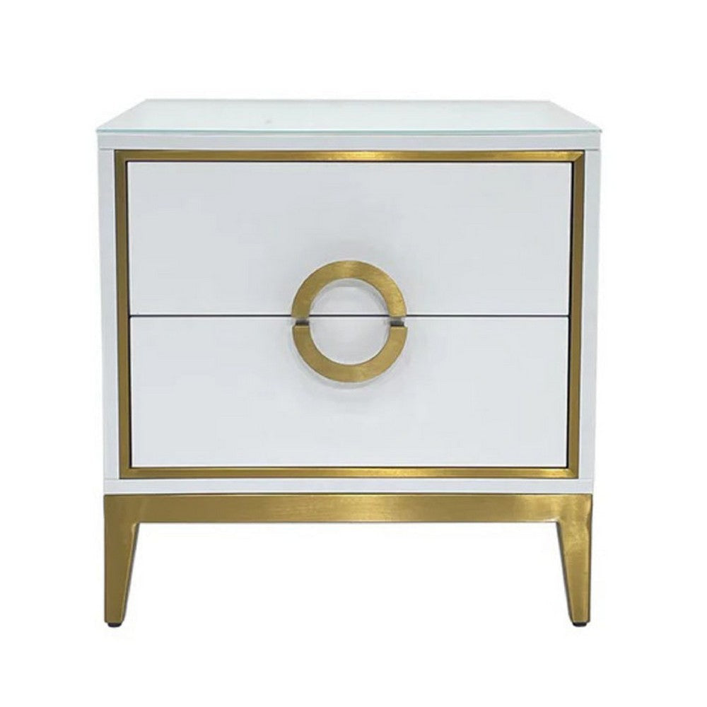 Nightstand | 20’’ | 2 Drawers with Luxe Gold Metal Handles | White BM334693