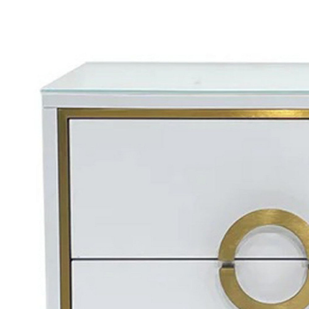 Nightstand | 20’’ | 2 Drawers with Luxe Gold Metal Handles | White BM334693