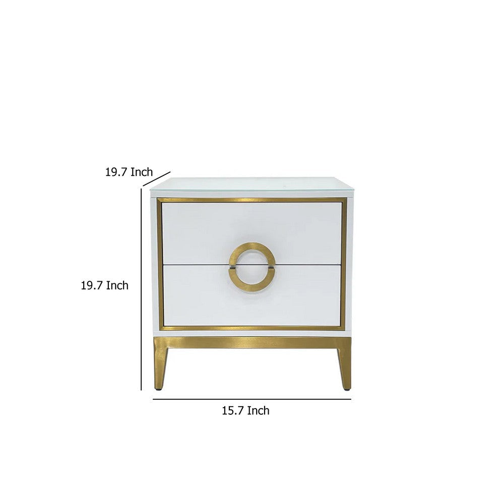 Nightstand | 20’’ | 2 Drawers with Luxe Gold Metal Handles | White BM334693