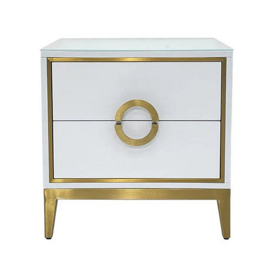 Nightstand | 20" | 2 Drawers with Luxe Gold Metal Handles | White