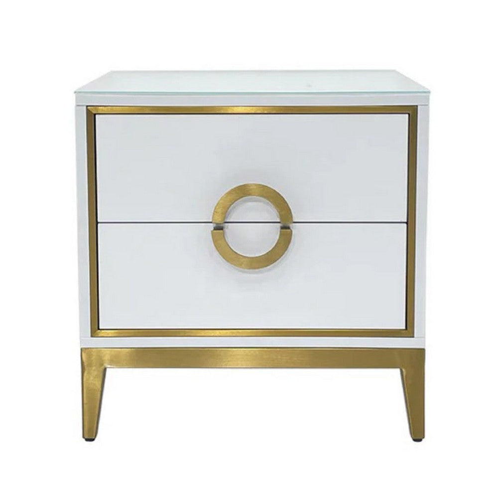 Nightstand | 20" | 2 Drawers with Luxe Gold Metal Handles | White