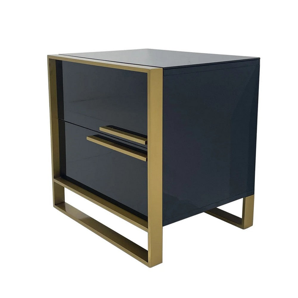 Boko Nightstand | 2 Drawers w Luxe Gold Metal Handles | 20’’ | Black BM334694