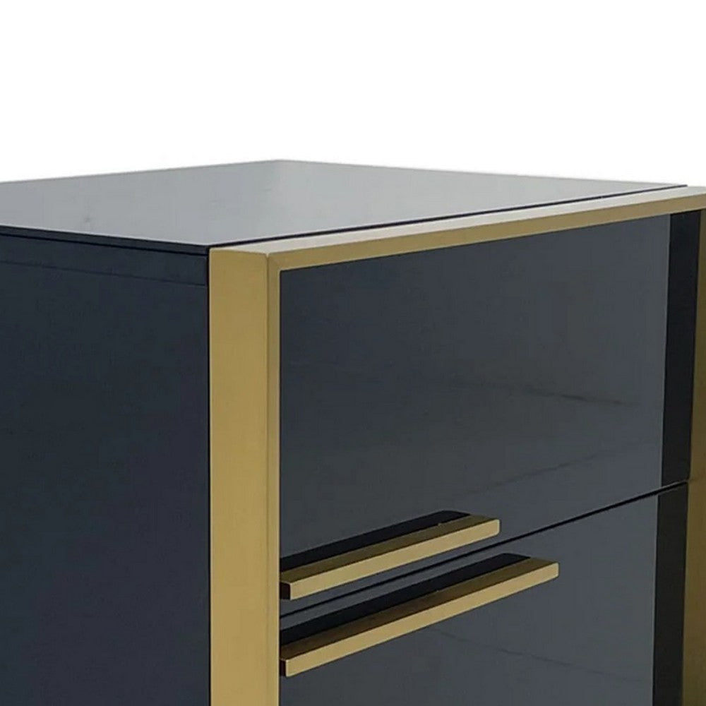 Boko Nightstand | 2 Drawers w Luxe Gold Metal Handles | 20’’ | Black BM334694