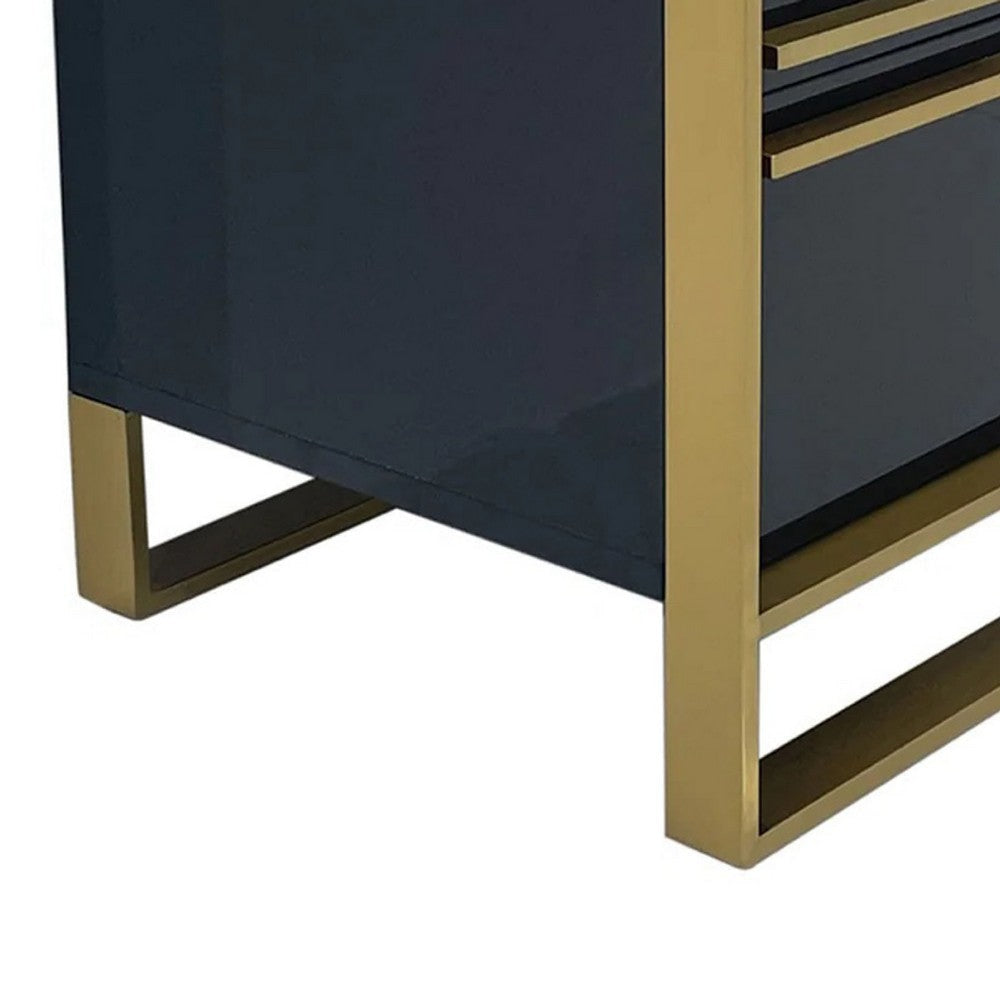 Boko Nightstand | 2 Drawers w Luxe Gold Metal Handles | 20’’ | Black BM334694