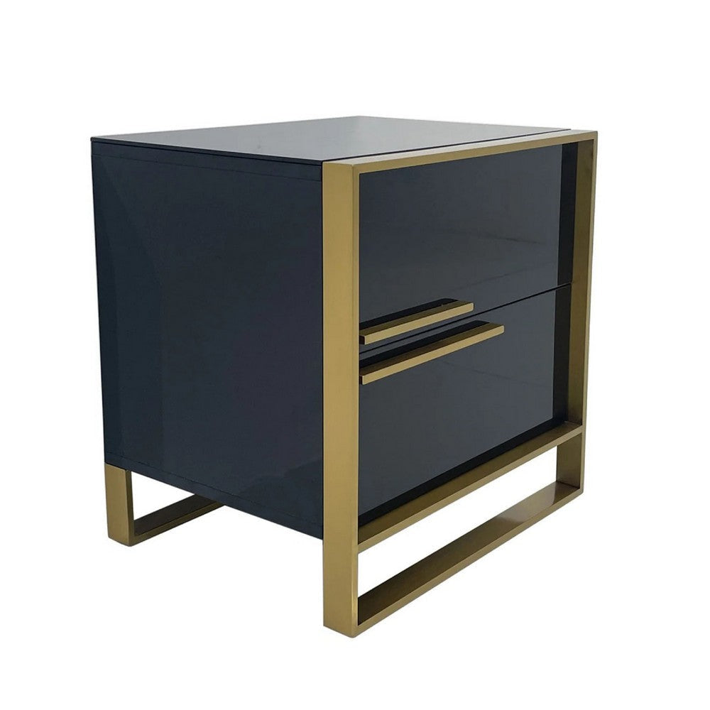 Boko Nightstand | 2 Drawers w Luxe Gold Metal Handles | 20" | Black