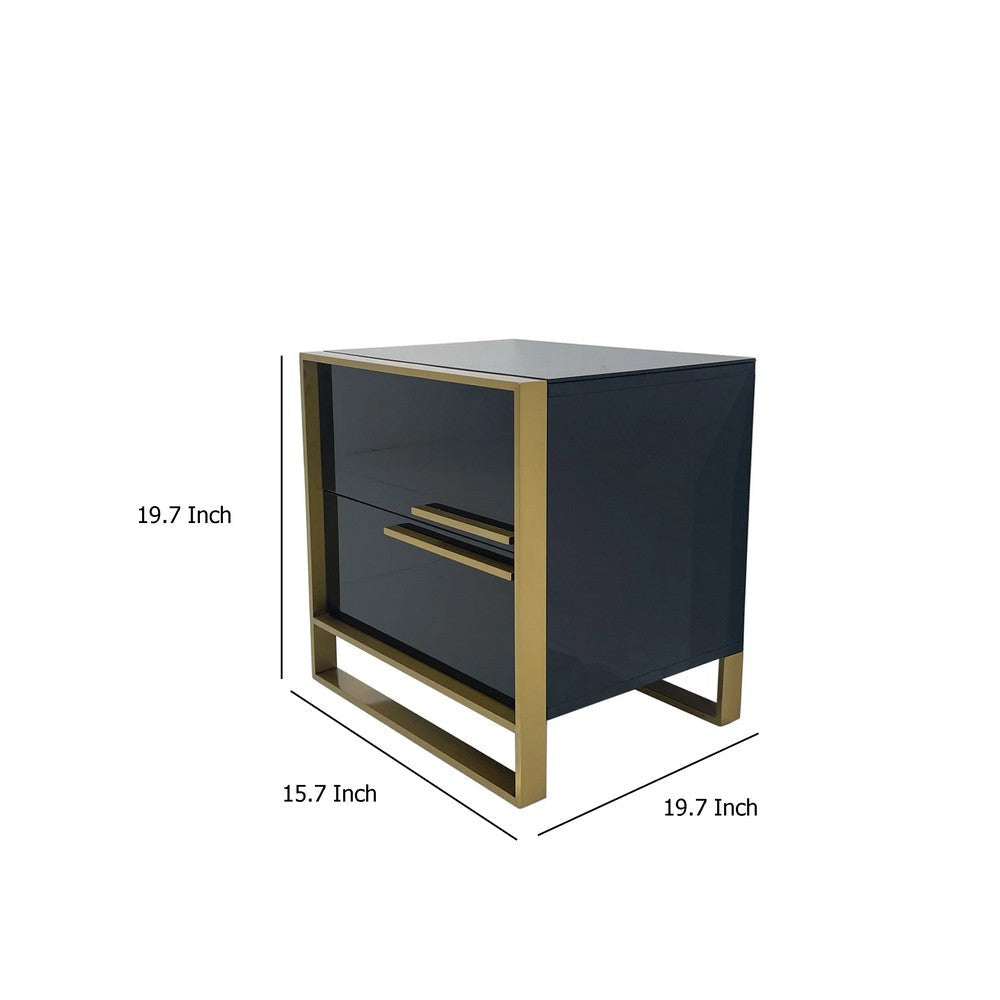 Boko Nightstand | 2 Drawers w Luxe Gold Metal Handles | 20’’ | Black BM334694