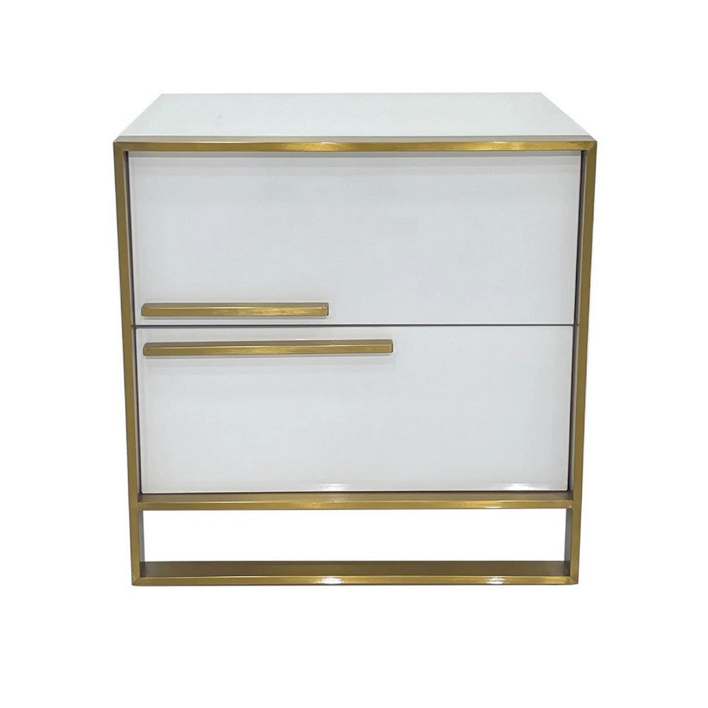 Boko Nightstand | 2 Drawers w Modern Gold Metal Handles | 20’’ White BM334695