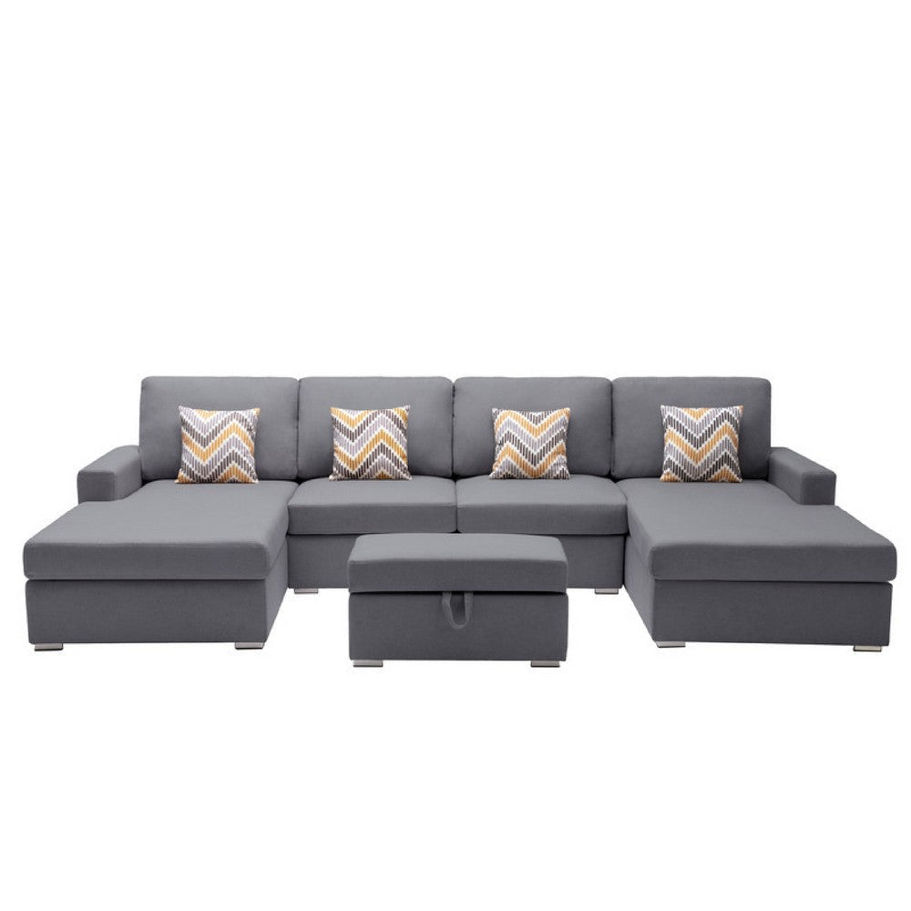 Meg Double Chaise Sectional Sofa with Ottoman | Gray Linen | 124’’ BM334703
