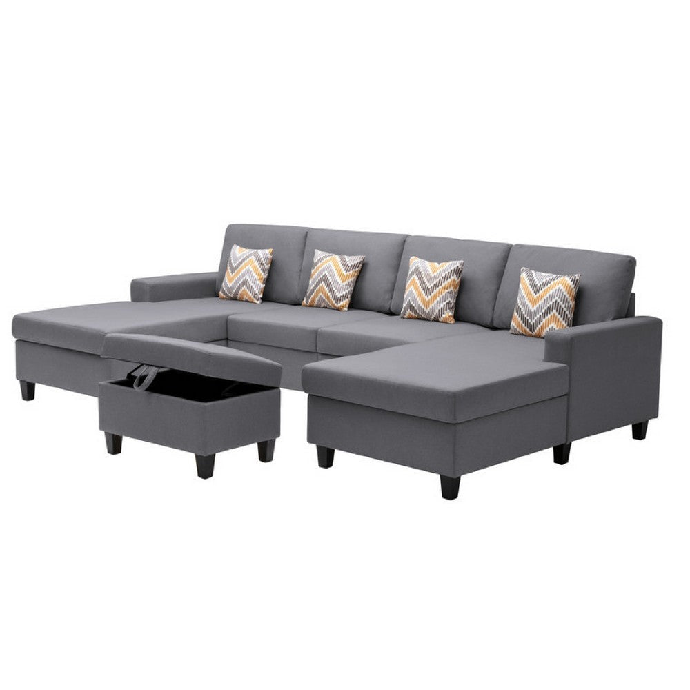 Meg Double Chaise Sectional Sofa with Ottoman | Gray Linen | 124’’ BM334703