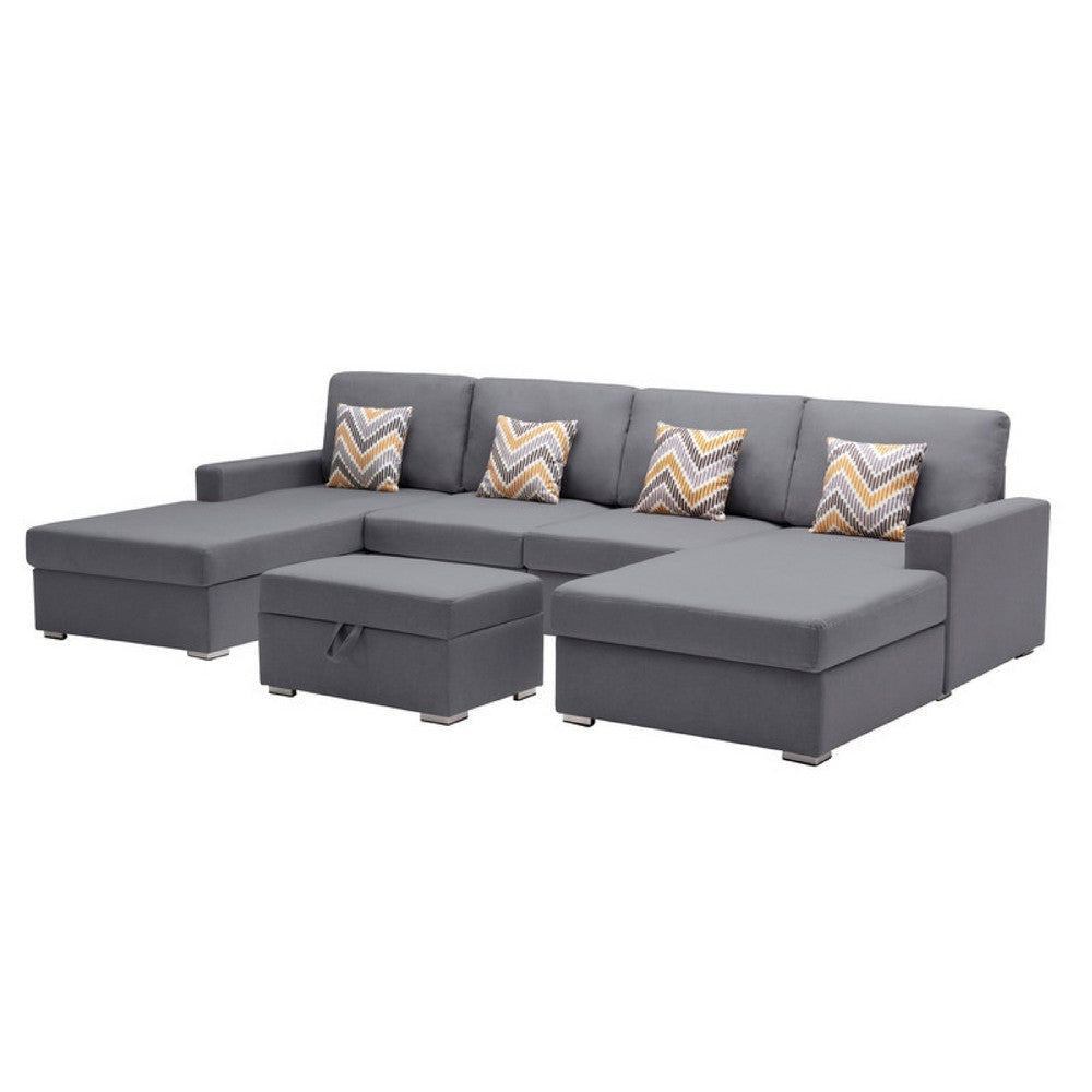 Meg Double Chaise Sectional Sofa with Ottoman | Gray Linen | 124’’ BM334703