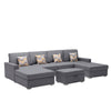 Meg Double Chaise Sectional Sofa with Ottoman | Gray Linen | 124"
