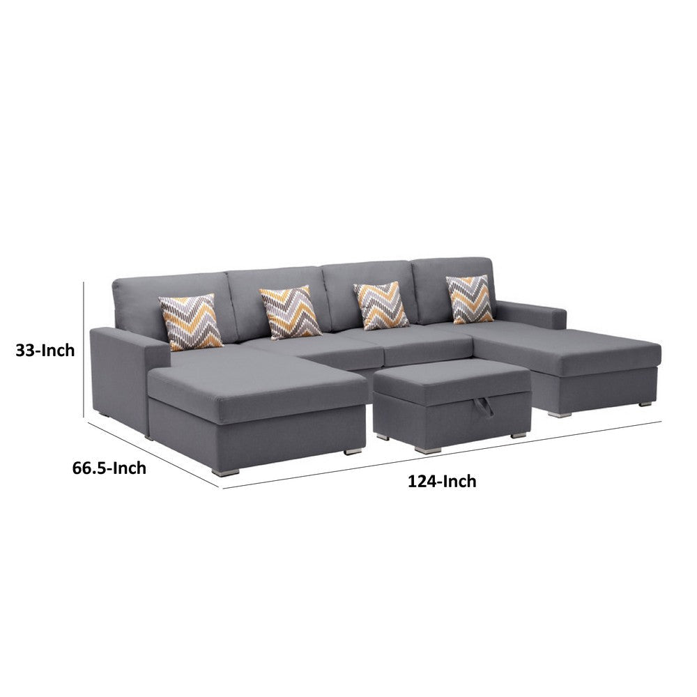 Meg Double Chaise Sectional Sofa with Ottoman | Gray Linen | 124’’ BM334703