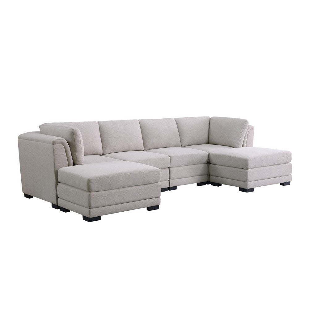 Goz Reversible U Sectional Sofa | 2 Ottomans | Beige Linen | 122"