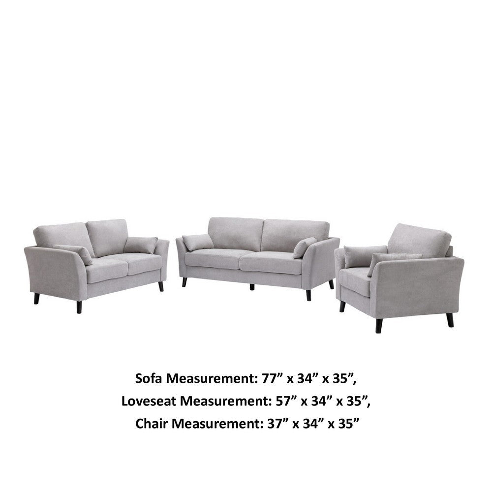 Otto 3pc Set Sofa Loveseat Chair with 6 Pillows Light Gray Woven BM334753