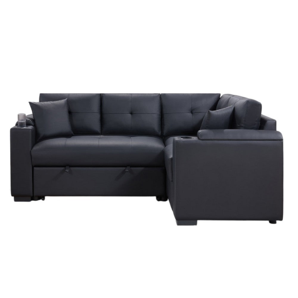 Nov Sectional Sleeper Sofa | 2 Pillows | USB Charge Black Faux Leather BM334765