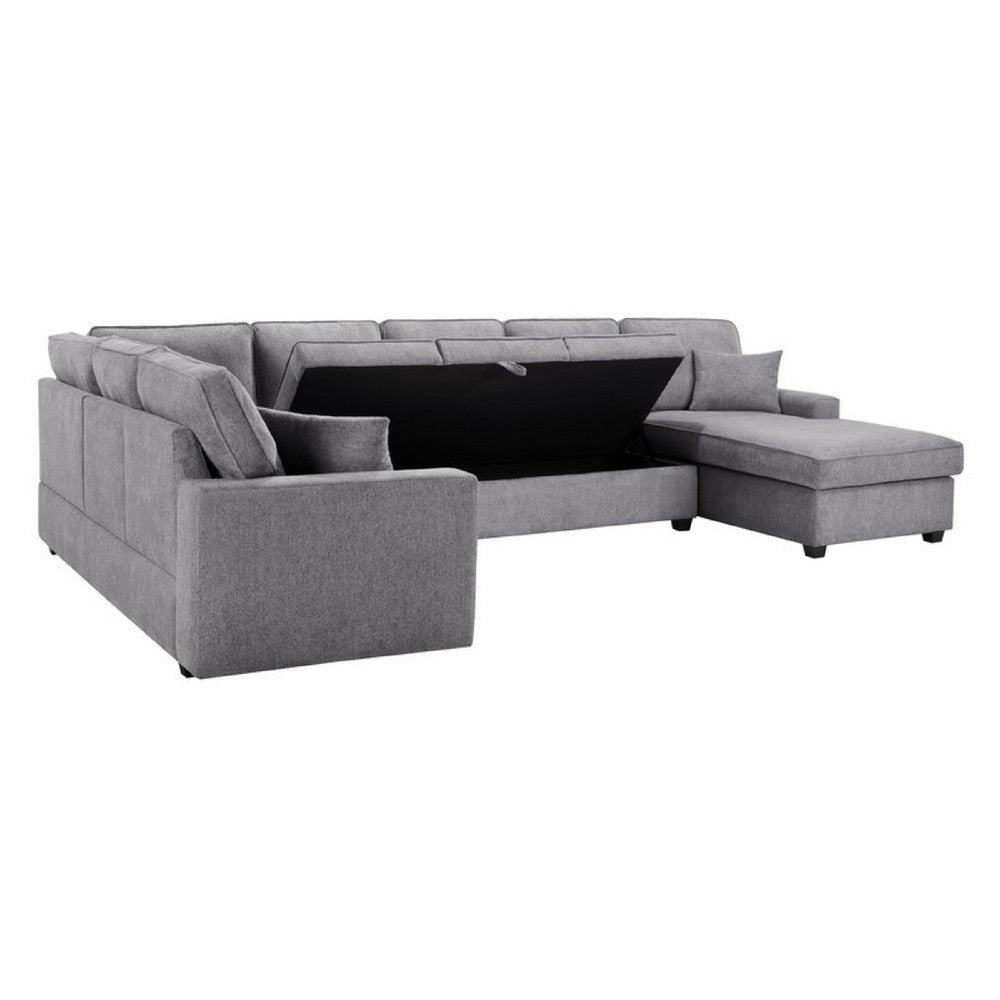 Sary 137’’ Sectional Sofa w Chaise Set | 2 Throw Pillows Gray Chenille BM334766