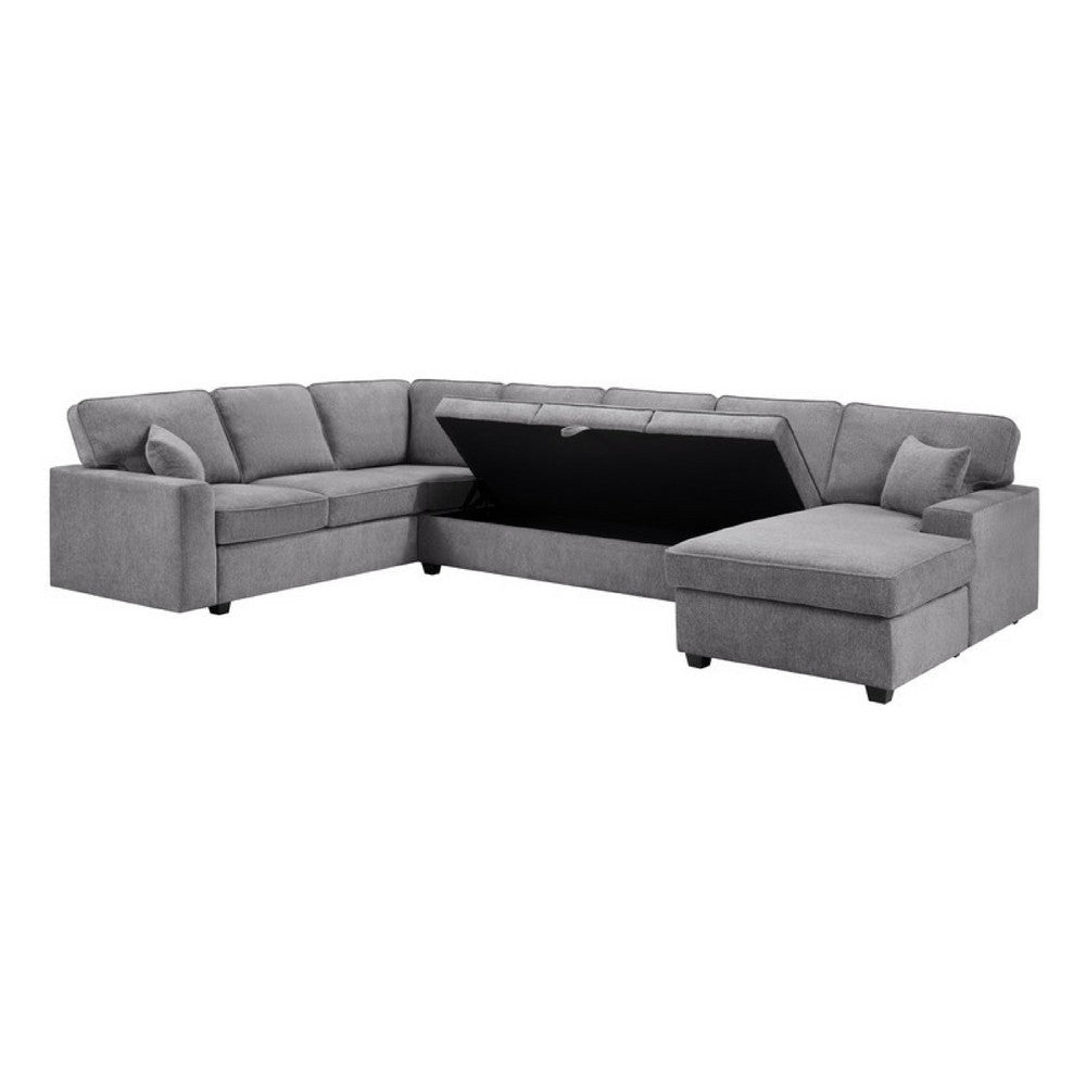 Sary 137’’ Sectional Sofa w Chaise Set | 2 Throw Pillows Gray Chenille BM334766