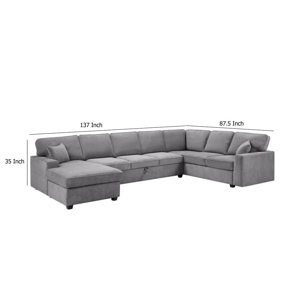 Sary 137’’ Sectional Sofa w Chaise Set | 2 Throw Pillows Gray Chenille BM334766