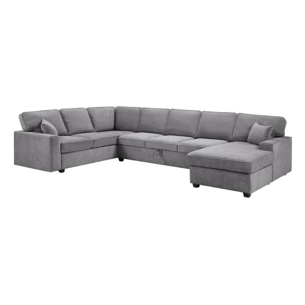 Sary 137" Sectional Sofa w Chaise Set | 2 Throw Pillows, Gray Chenille