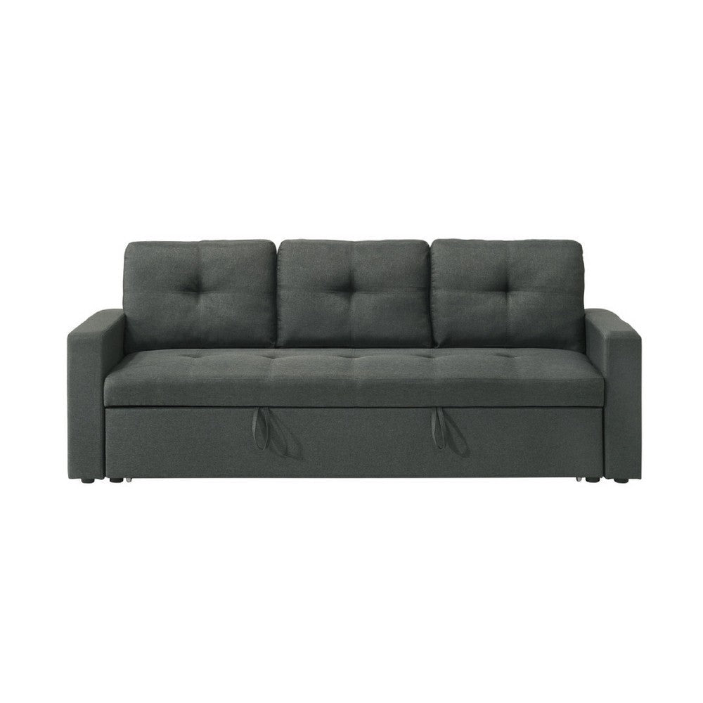 Biry Pull Out Sleeper Sofa Bed | Tufted Cushions | Dark Gray Fabric BM334767