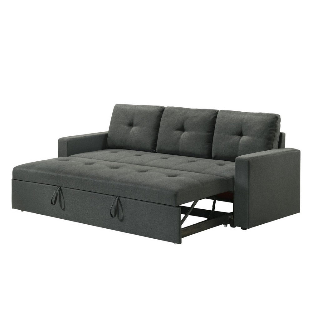 Biry Pull Out Sleeper Sofa Bed | Tufted Cushions | Dark Gray Fabric BM334767