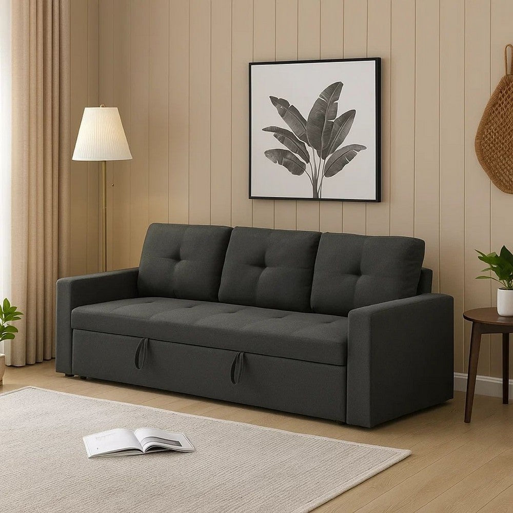 Biry Pull Out Sleeper Sofa Bed | Tufted Cushions | Dark Gray Fabric