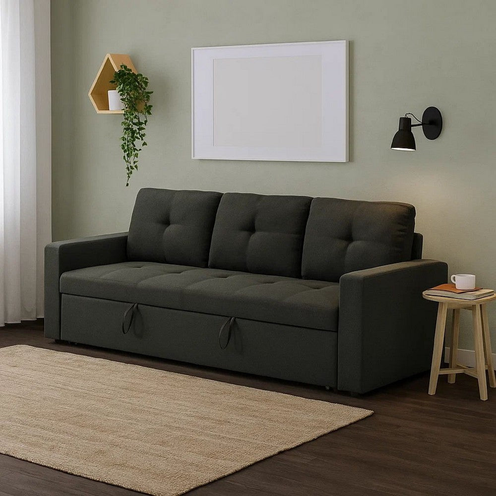 Biry Pull Out Sleeper Sofa Bed | Tufted Cushions | Dark Gray Fabric